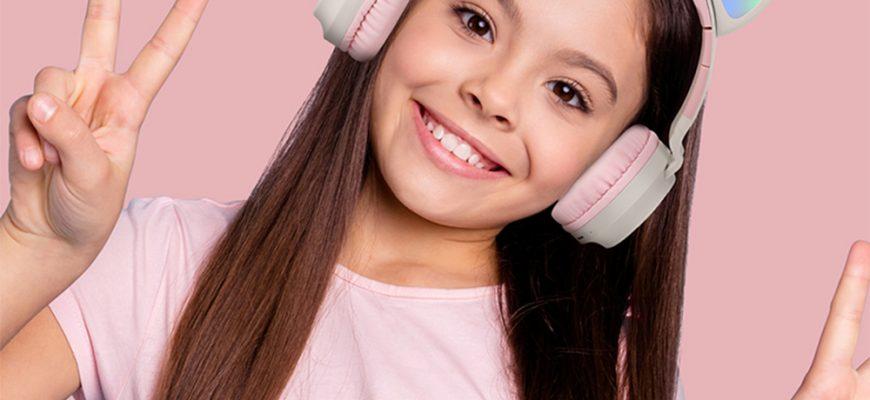 Беспроводные светящиеся наушники с ушками кошки (ZW-028)